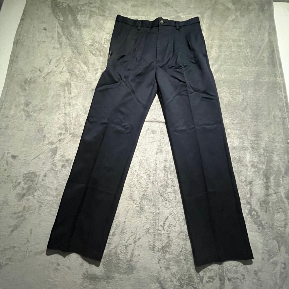 Haggar Dress Pants Mens 36x34 Navy Cool 18 Performance Pleated Classic Fit